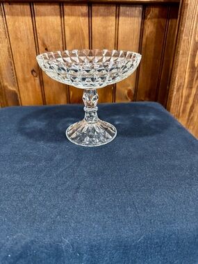 Vintage Jeannette Glass Clear Pedestal Windsor Compote Bowl
